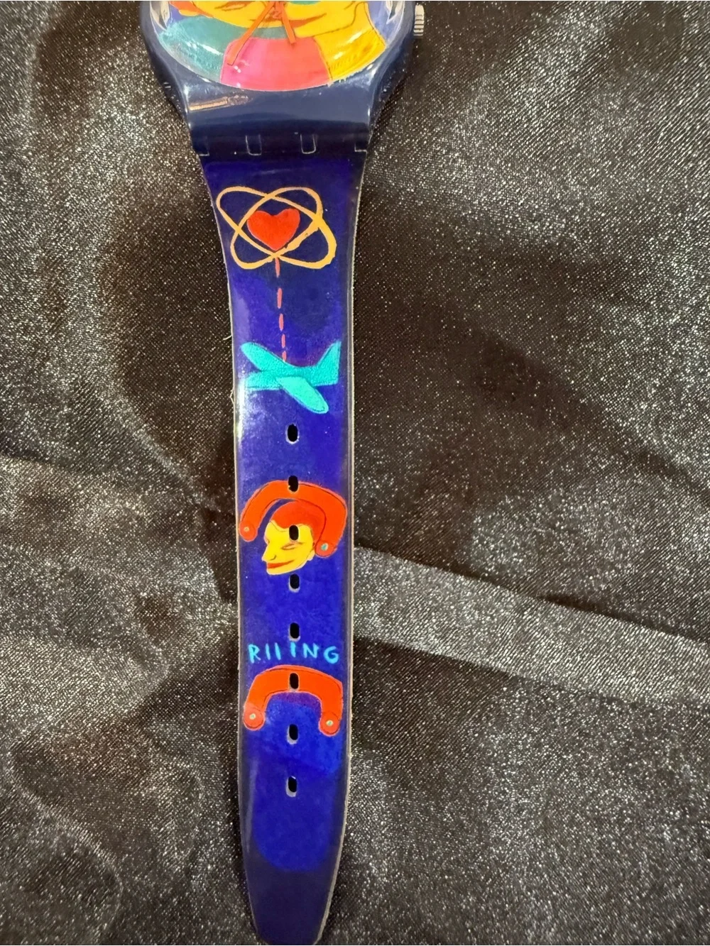 Swatch Women's Navy Blue Watch with Multicolor Pop Art Motifs
